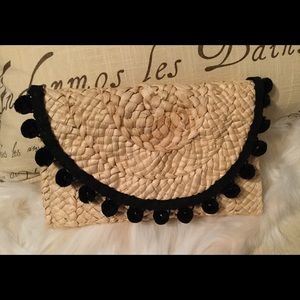 Summertime pom pom boho straw clutch